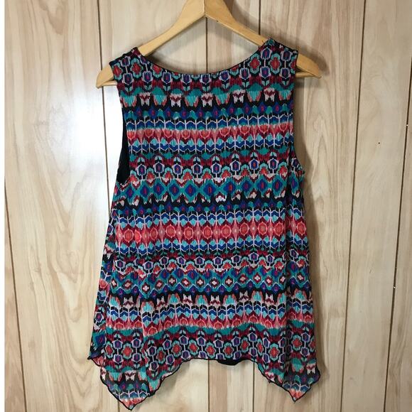 Espresso Blue & Pink Decorative Scoop Neck Tank Top L - Picture 2 of 3